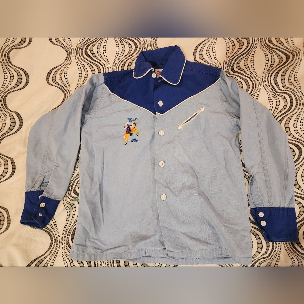 Vintage 1950s Roy Rogers Blue Western Shirt, Youth Size 12
